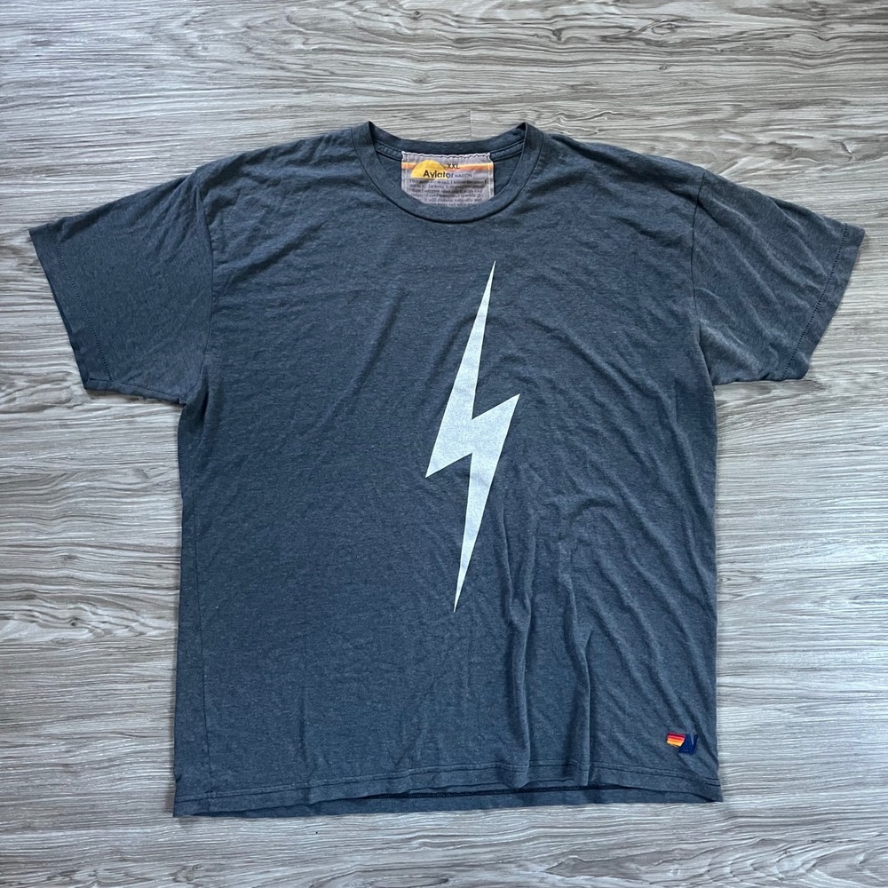 Aviator Nation Mens XXL Charcoal Grey Lightning Bolt Graphic Tri-Blend T-Shirt